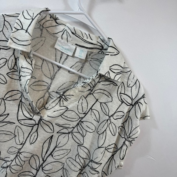 Cynthia Rowley Tops - Cynthia Rowley Womens White Black Botanical Leaf 100% Linen Boxy Top Size M